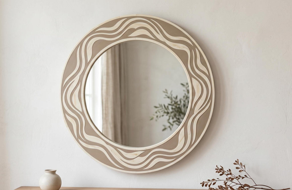 Bone Inlay Wave Mirror, Organic Pattern Luxury Home Accent | unique mirror