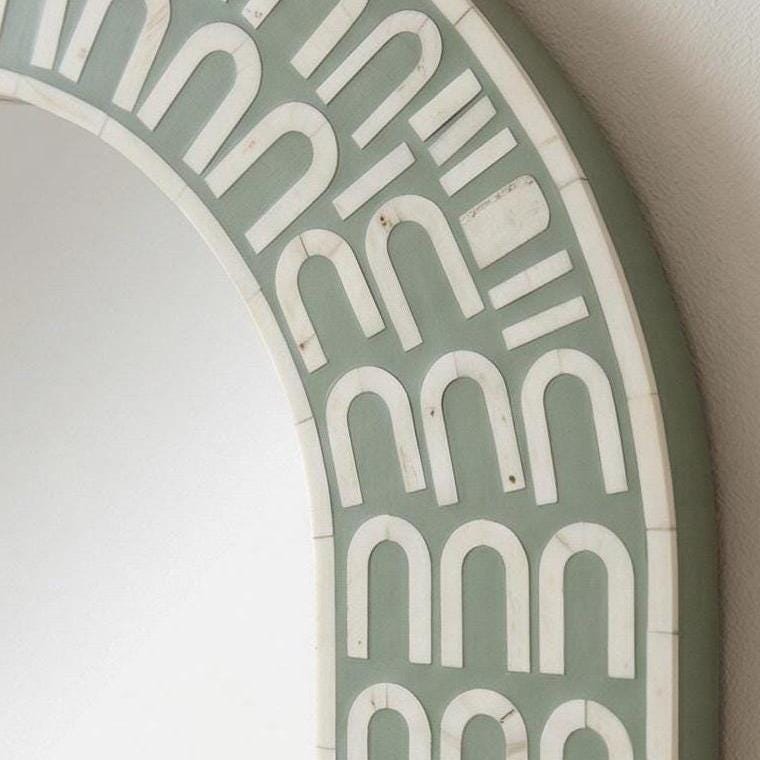 Green Bone Inlay Mirror – Arch Shape Handmade Modern Wall Decor luxury home decor