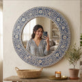 Floral Bone Inlay Round Mirror – Handmade Luxury Wall Decor | unique mirror