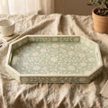 Sage Green Floral Tray Bone Inlay Daisy Pattern Handmade Decor