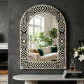 Art Deco Arch Mirror Bone Inlay Black Ivory Geometric Wall Mirror luxury