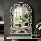 Art Deco Arch Mirror Bone Inlay Black Ivory Geometric Wall Mirror luxury