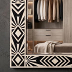Art Deco Arch Mirror Bone Inlay Black Ivory Geometric Wall Mirror luxury