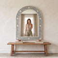 Floral Bone Inlay Arch Mirror dusty blue Wall Vanity Decor