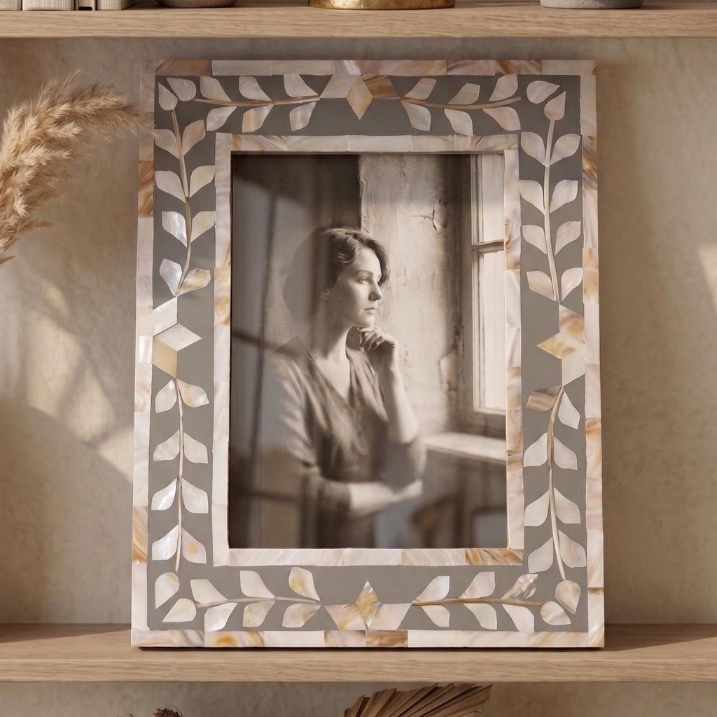 Handmade Grey MOP Picture Frame Floral Photo Frame Decor