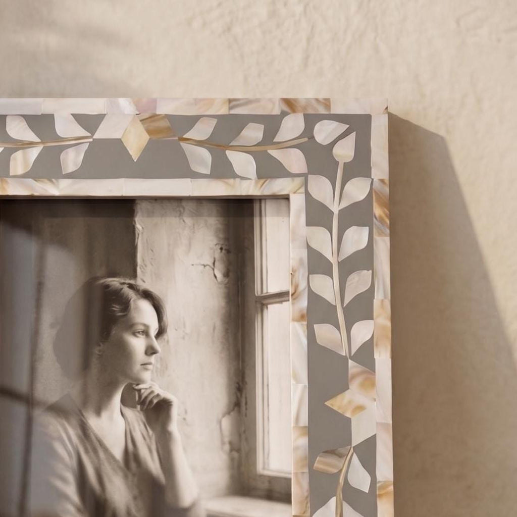 Handmade Grey MOP Picture Frame Floral Photo Frame Decor