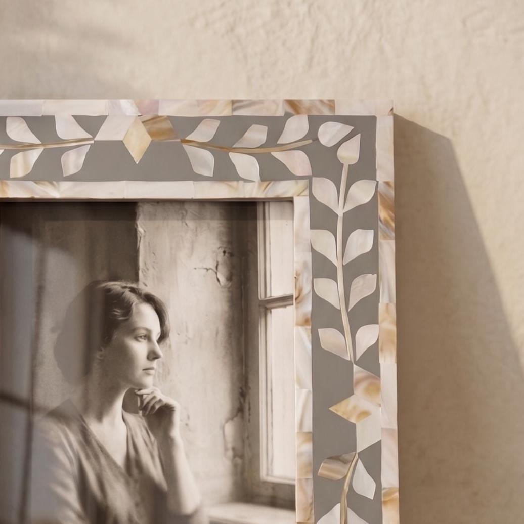 Handmade Grey MOP Picture Frame Floral Photo Frame Decor