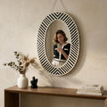 Black White Striped Bone Inlay Oval Wall Mirror Handmade vanity Decor