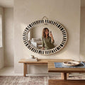 Geometric Stripe MOP Inlay Oval Mirror Contemporary Decor