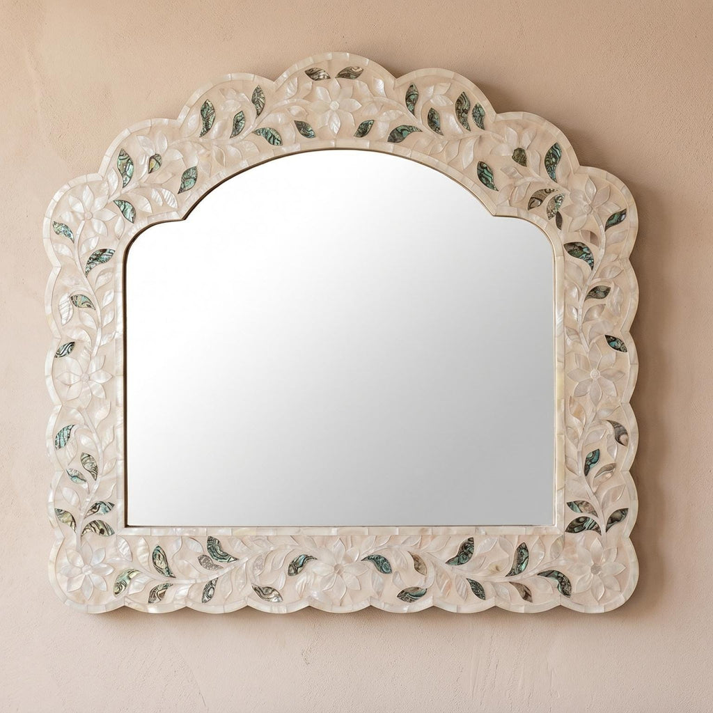 Handcrafted Shell Inlay Scalloped Arch Mirror Wall Decor