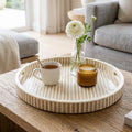 Round Serving Tray Bone Inlay Stripe Pattern Handmade vanity Decor
