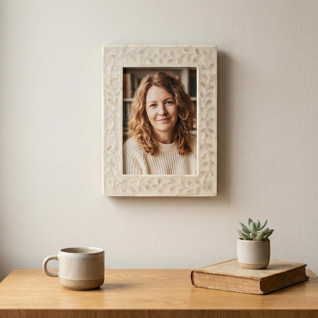 White Mother of Pearl Floral Picture Frame Handmade MOP Decor