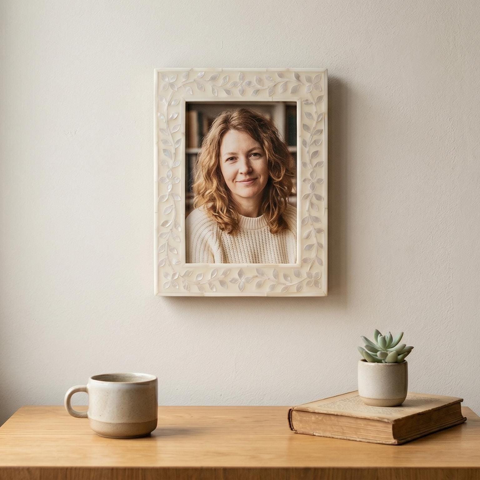 White Mother of Pearl Floral Picture Frame Handmade MOP Decor