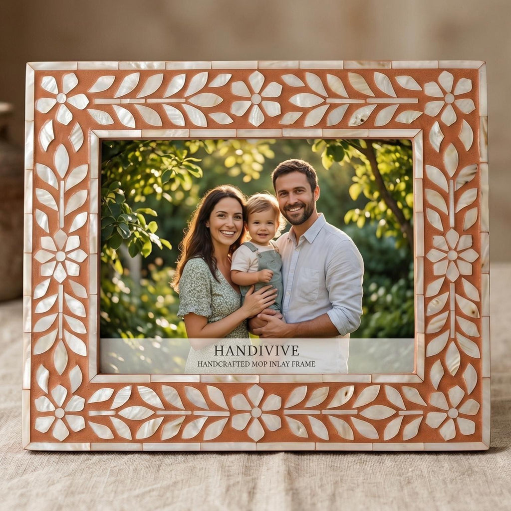 Terracotta Mother of Pearl Picture Frame Handmade MOP Home Decor