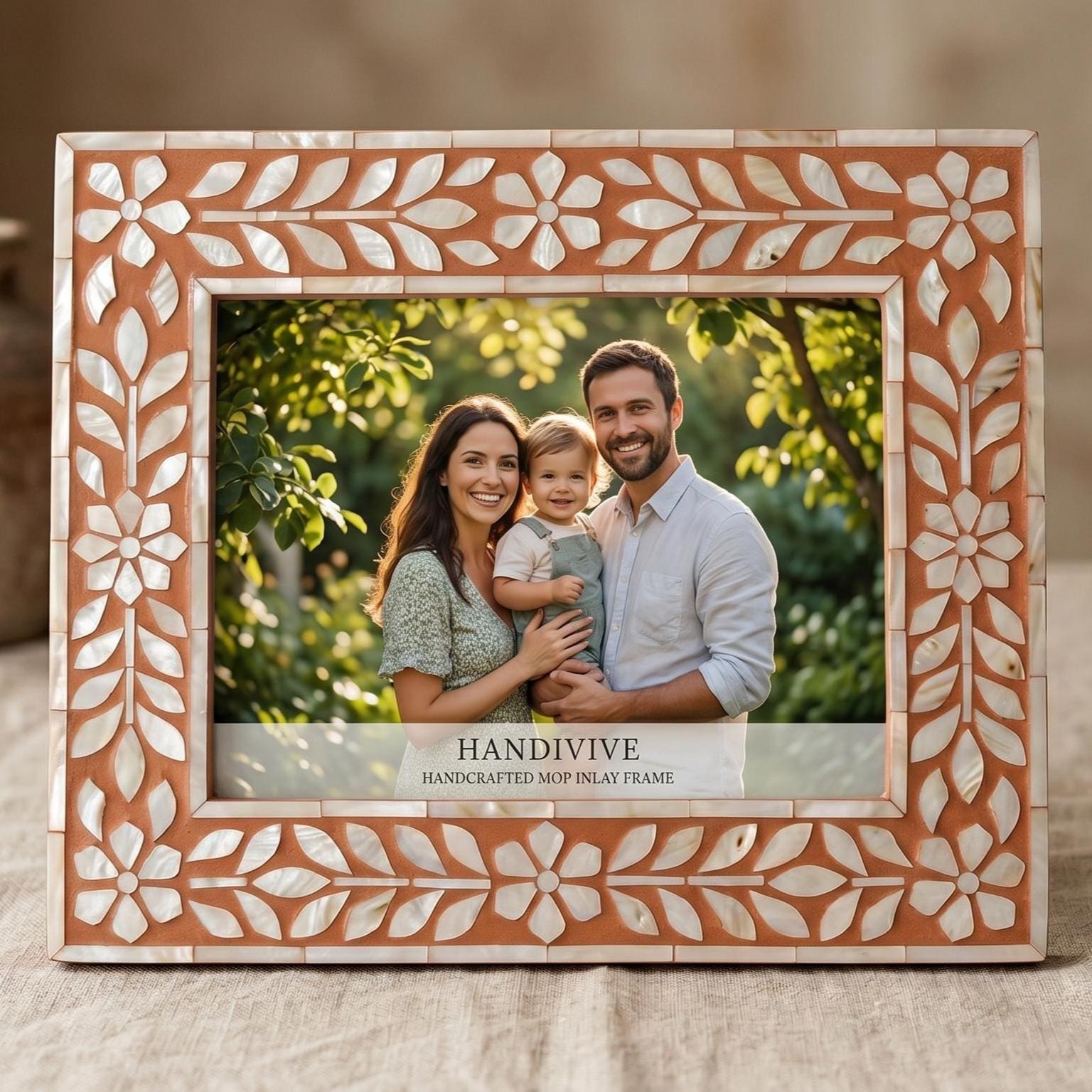 Terracotta Mother of Pearl Picture Frame Handmade MOP Home Decor