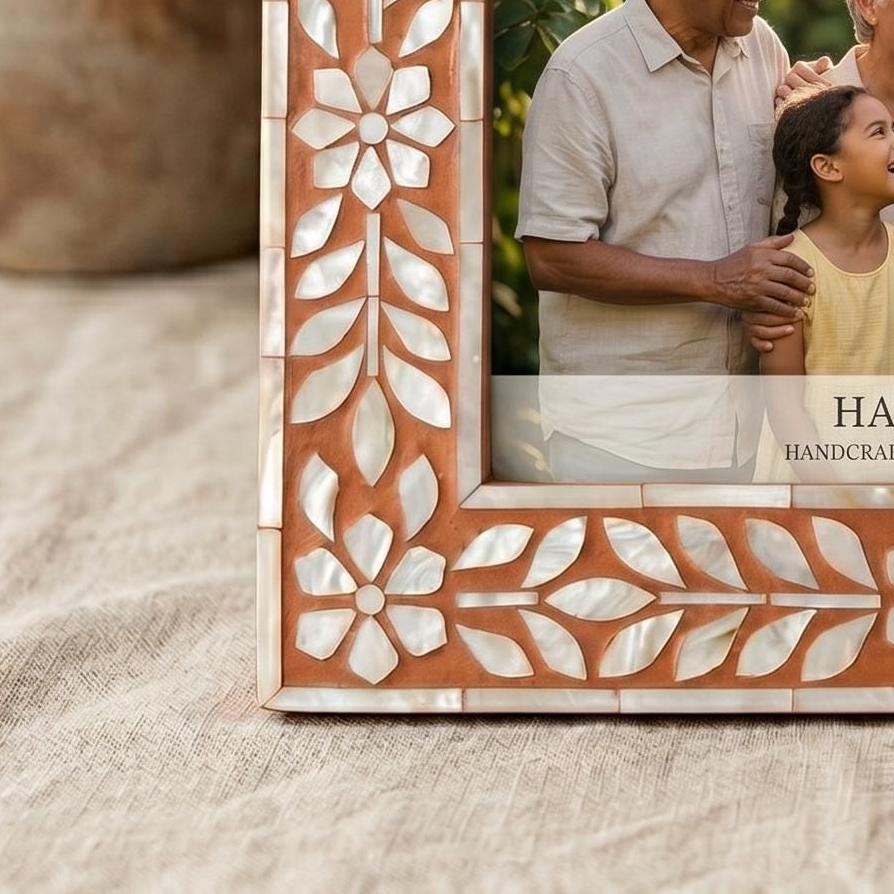Terracotta Mother of Pearl Picture Frame Handmade MOP Home Decor