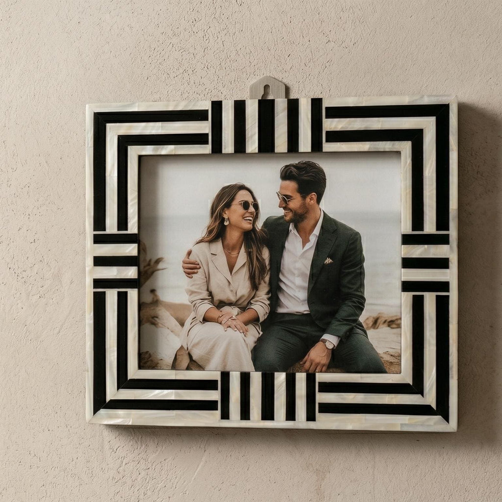 Geometric Stripe Mother of Pearl Picture Frame Handmade MOP Decor