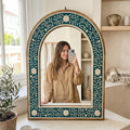 Turquoise Bone Inlay Arch Mirror Floral Wall Hanging Decor