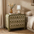 Dusty Olive Bone Inlay Bedside Table Arch Pattern Nightstand