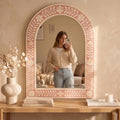 Floral Arch Mirror Pink Bone Inlay Wall Hanging Decor