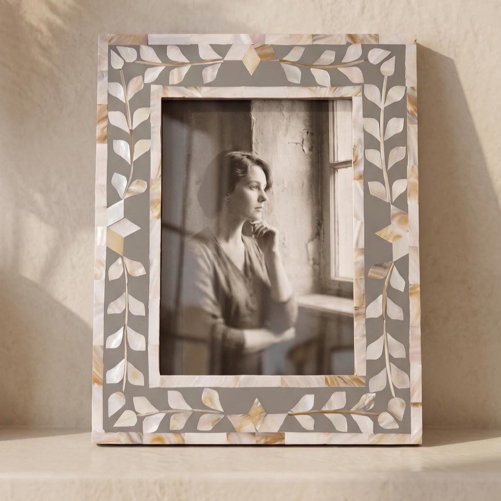 Handmade Grey MOP Picture Frame Floral Photo Frame Decor