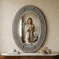 Oval Bone Inlay Mirror Black White Stripe Vanity Decor