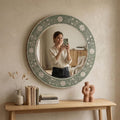Sage Green Mother of Pearl Floral Inlay Mirror Luxury Wall Decor