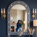 Navy Blue Mother of Pearl Inlay Arch Mirror Luxury Wall Decor Contemporary Decor