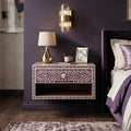 Royal Purple Bone Inlay Floating Bedside Table Mughal Floral Design