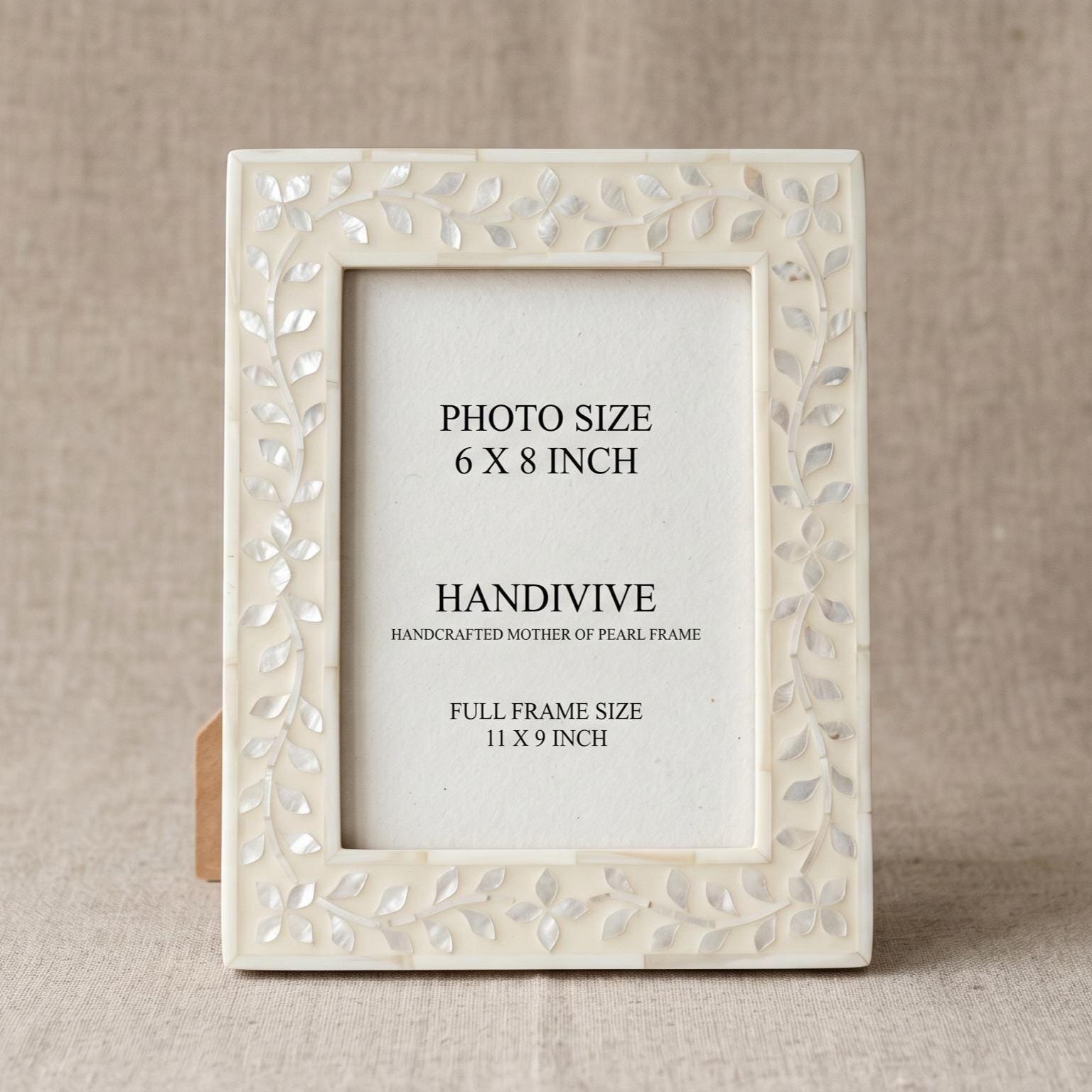 White Mother of Pearl Floral Picture Frame Handmade MOP Decor