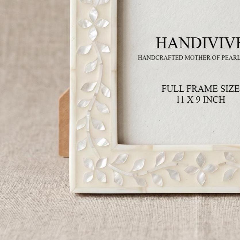 White Mother of Pearl Floral Picture Frame Handmade MOP Decor
