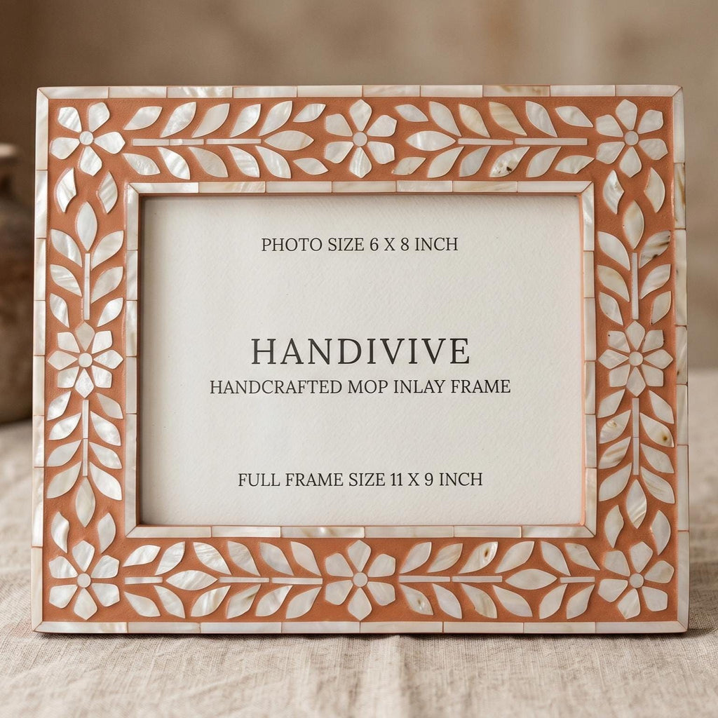 Terracotta Mother of Pearl Picture Frame Handmade MOP Home Decor