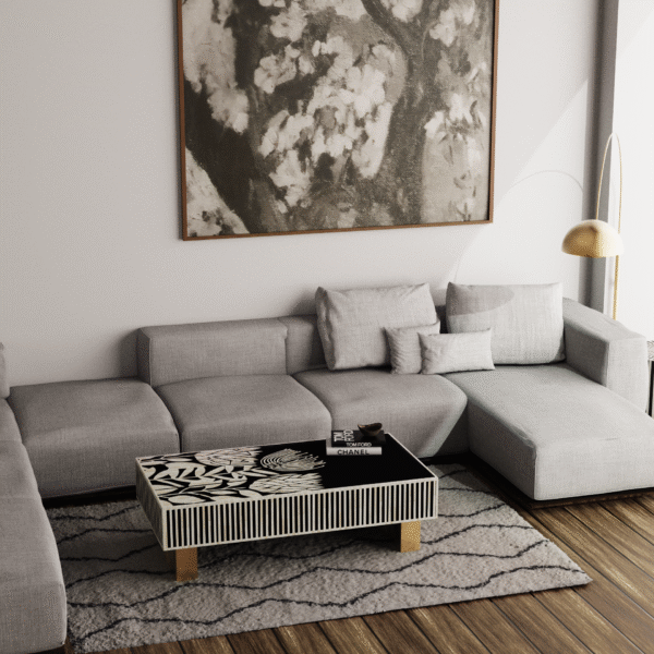 Tulip Bone Inlay Rectangular Coffee Table with Artistic Flair