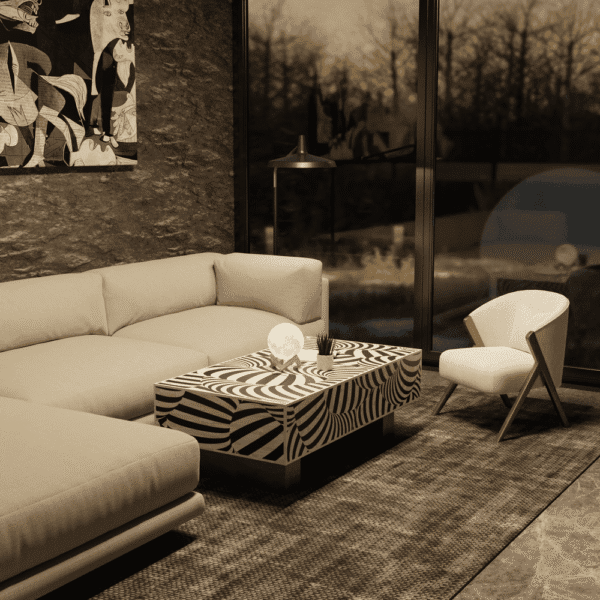 Bone Inlay Rectangular Coffee Table – Handmade Geometric Pattern