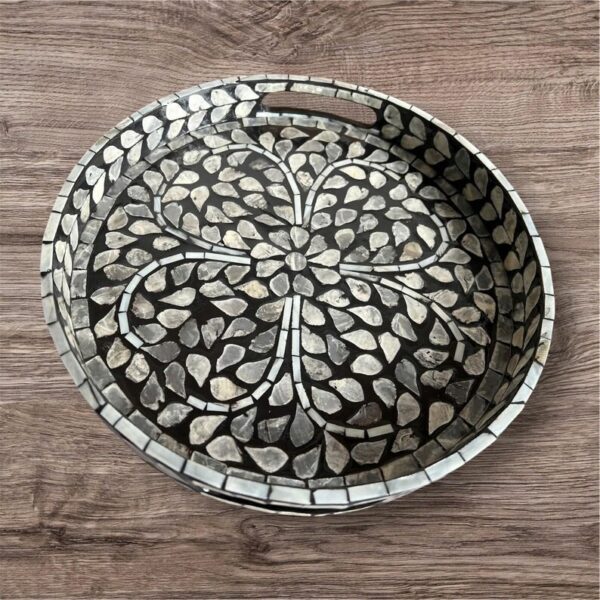 Luxury Mother of Pearl Inlay Decorative Tray – Handmade Rustic Coffee Table & Tea Serving Tray