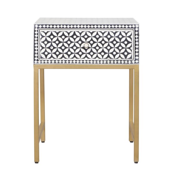 Bone Inlay 1 Drawer Bedside Table – Black Geometric Bedside