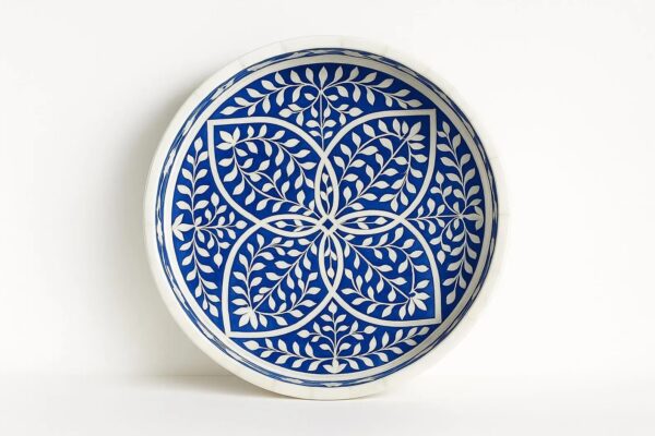 Blue Lotus Bone Inlay Round Tray – Handmade Premium Tray