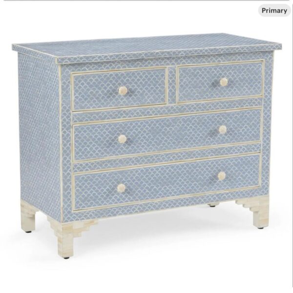 Coastal Blue Bone Inlay Dresser – Fish Scale Pattern