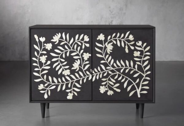 Hand Carved Bone Inlay Console – Indian Dresser & Cabinet